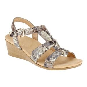 Vionic Women 9 Glenda Snakeskin Print Casual Buckle Slip On Wedge Sandals Shoe